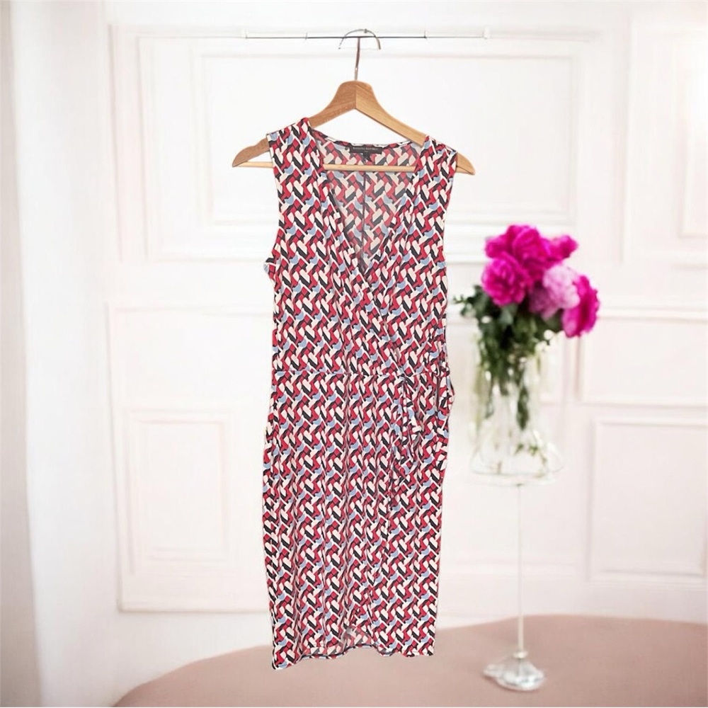 Banana Republic Red and White Patterned Midi Dress